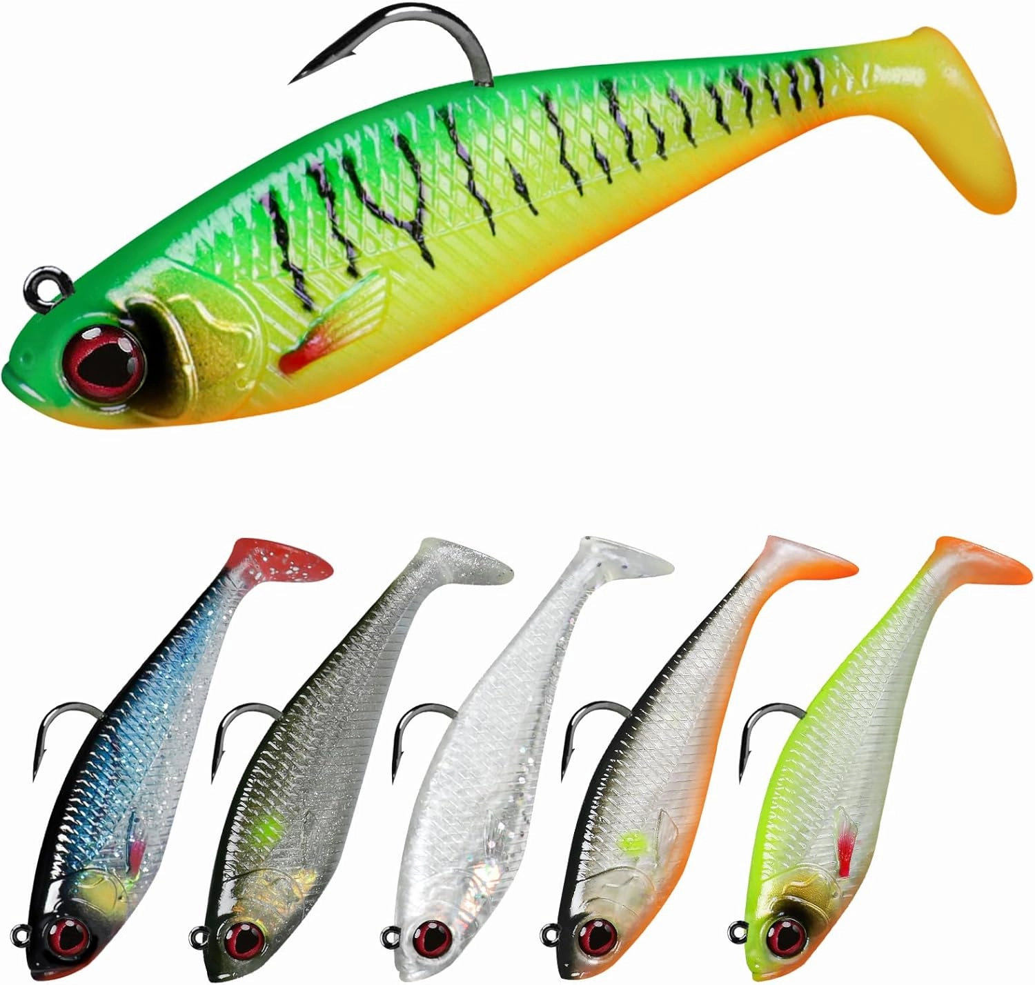 TRUSCEND Pre-rigged Fishing Jig Lures for Freshwater and Saltwater, Innovative Super Durable TPE Bass Lures, Lifelike Shrimp Crayfish Swimbait, Weedless Lure for Crappie Trout Walleye, Keep Separately