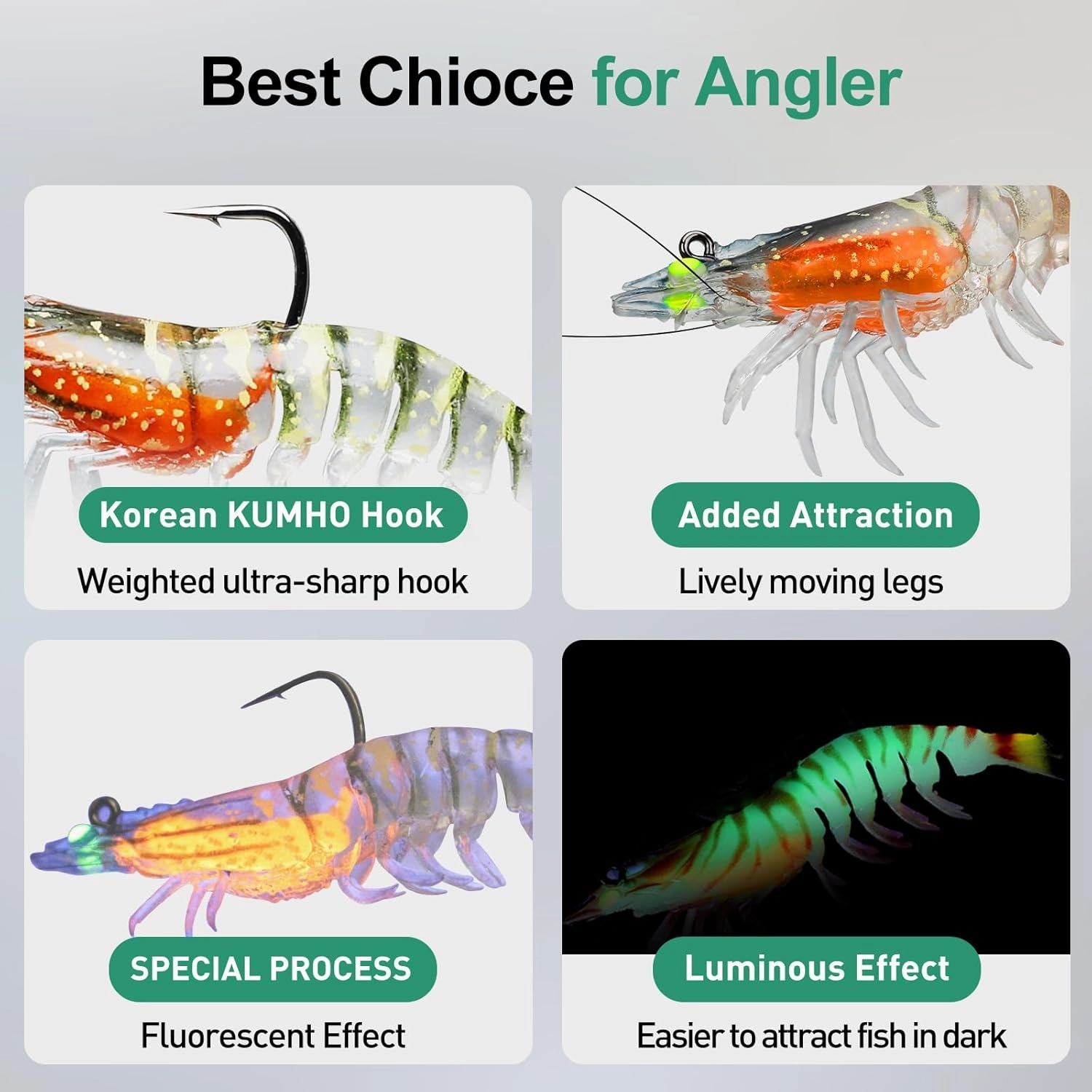 TRUSCEND Pre-rigged Fishing Jig Lures for Freshwater and Saltwater, Innovative Super Durable TPE Bass Lures, Lifelike Shrimp Crayfish Swimbait, Weedless Lure for Crappie Trout Walleye, Keep Separately