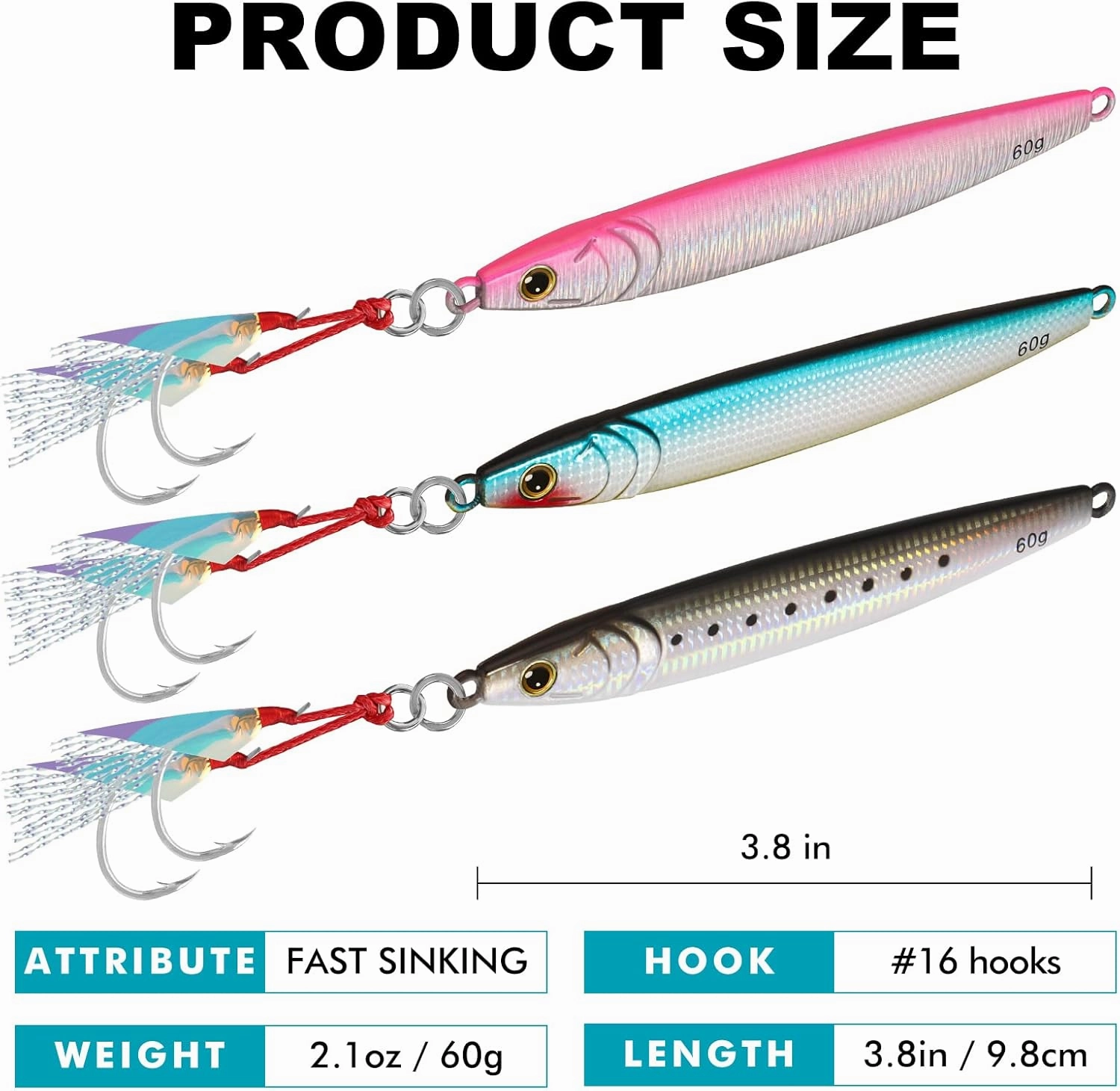 TRUSCEND Valuable Fishing Jigs of Captain's Favorite, Shiny Saltwater Spoons Perfect for Jigging, Slow Pitch Jig Catch More Fish, Durable and Well-Made Bass Salmon Tuna Fishing Lures with Sharp Hook