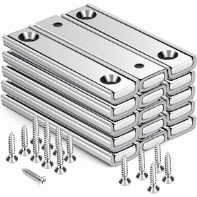 TRYMAG Neodymium Bar Magnets Countersunk, 80 Lbs Rectangle Pull 60x13.5x5mm, 15 Rap Earth Magnet Strip Pack - Wall Mounting, Heavy Duty With Screws