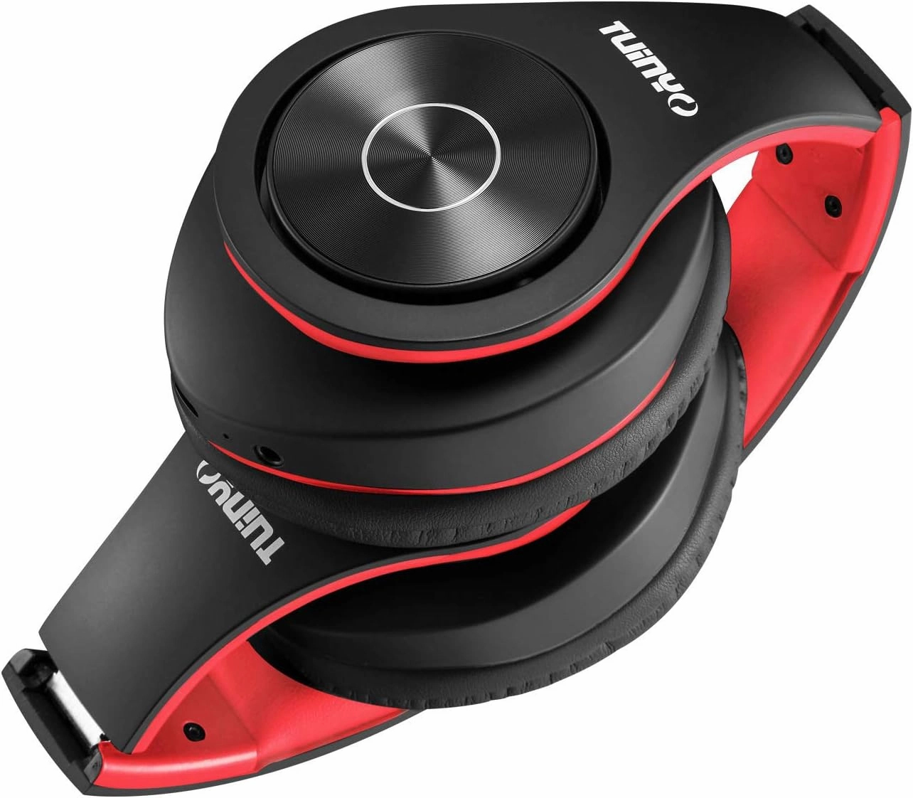 TUINYO Bluetooth Headphones, Over Ear Stereo Wireless Headset 40H Playtime with Deep Bass,Soft Memory-Protein Earmuffs,Built-in Mic Wired Mode PC/Cell Phones-Black red