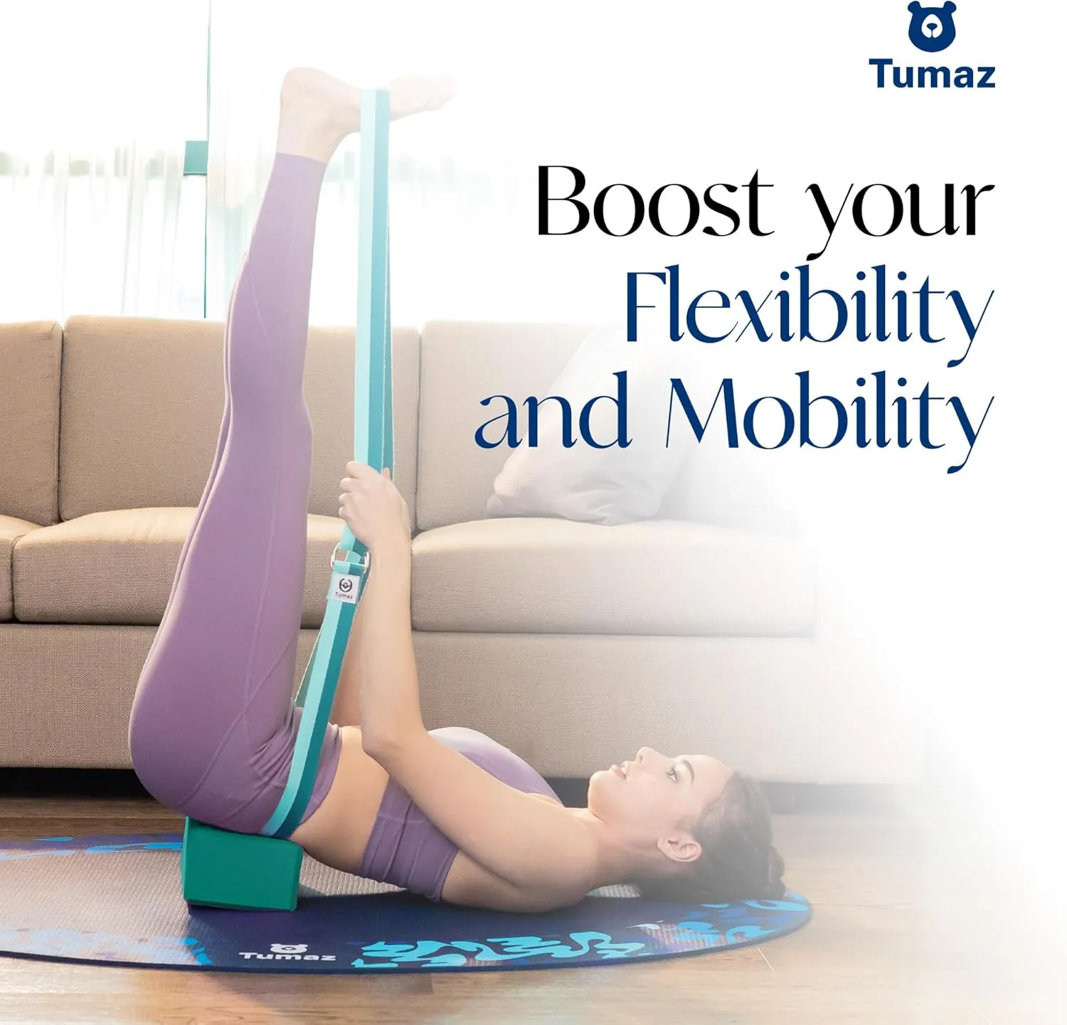 Tumaz Yoga Blocks 2 Pack with Strap Set, High Density/Lightweight EVA Foam and Non-Slip Natural Cork Blocks & Premium 8F Yoga Strap Set - E-Book Included