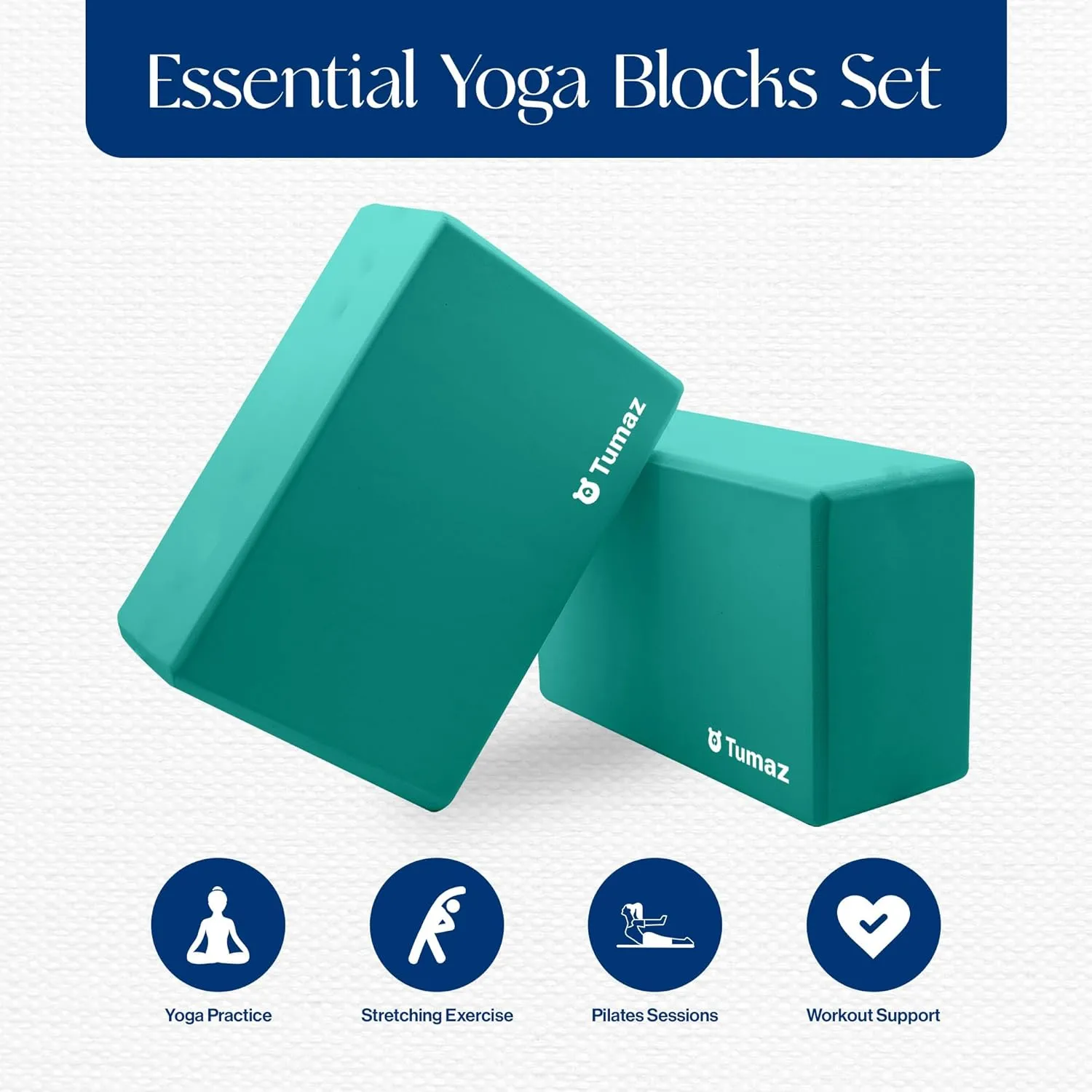 Tumaz Yoga Blocks 2 Pack with Strap Set, High Density/Lightweight EVA Foam and Non-Slip Natural Cork Blocks & Premium 8F Yoga Strap Set - E-Book Included