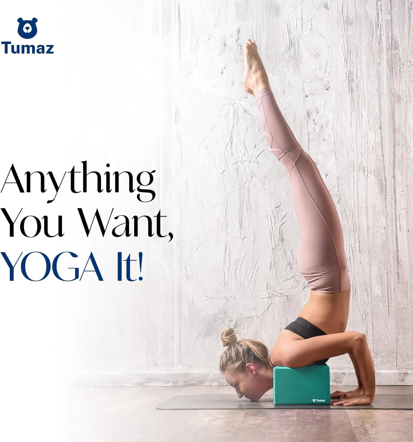 Tumaz Yoga Blocks 2 Pack with Strap Set, High Density/Lightweight EVA Foam and Non-Slip Natural Cork Blocks & Premium 8F Yoga Strap Set - E-Book Included