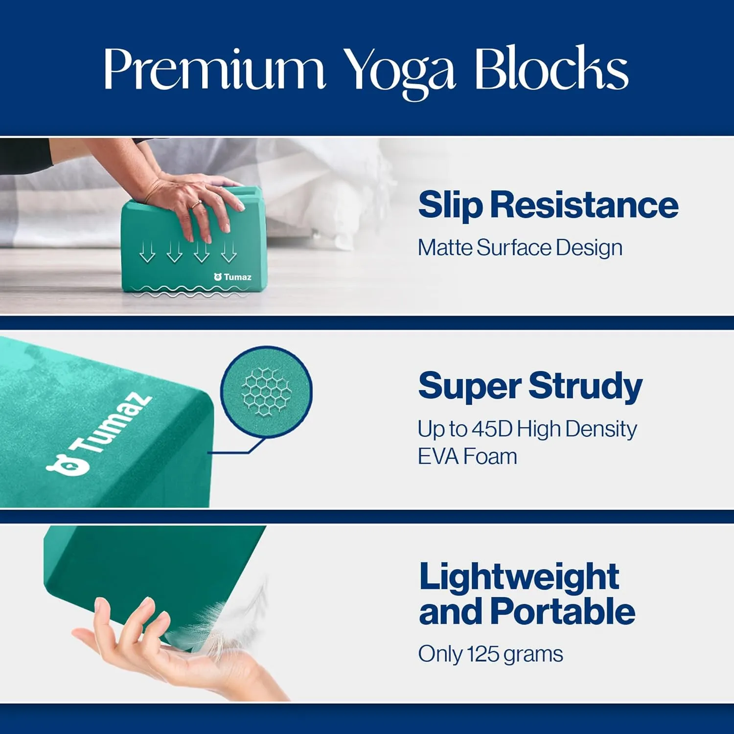Tumaz Yoga Blocks 2 Pack with Strap Set, High Density/Lightweight EVA Foam and Non-Slip Natural Cork Blocks & Premium 8F Yoga Strap Set - E-Book Included