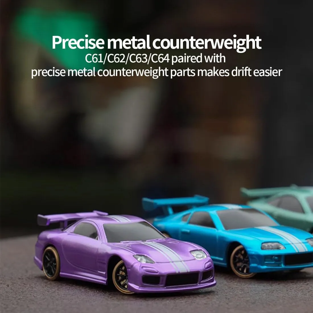 Turbo Racing 1/76 Scale Racing Mini RC Drift Car, 2.4G RC 3CH Electric RWD Drift Racing Car Model, Birthday Xmas Gift for Adults（Purple）