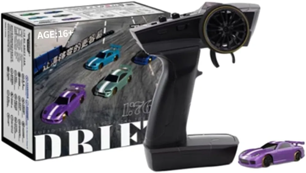 Turbo Racing 1/76 Scale Racing Mini RC Drift Car, 2.4G RC 3CH Electric RWD Drift Racing Car Model, Birthday Xmas Gift for Adults（Purple）