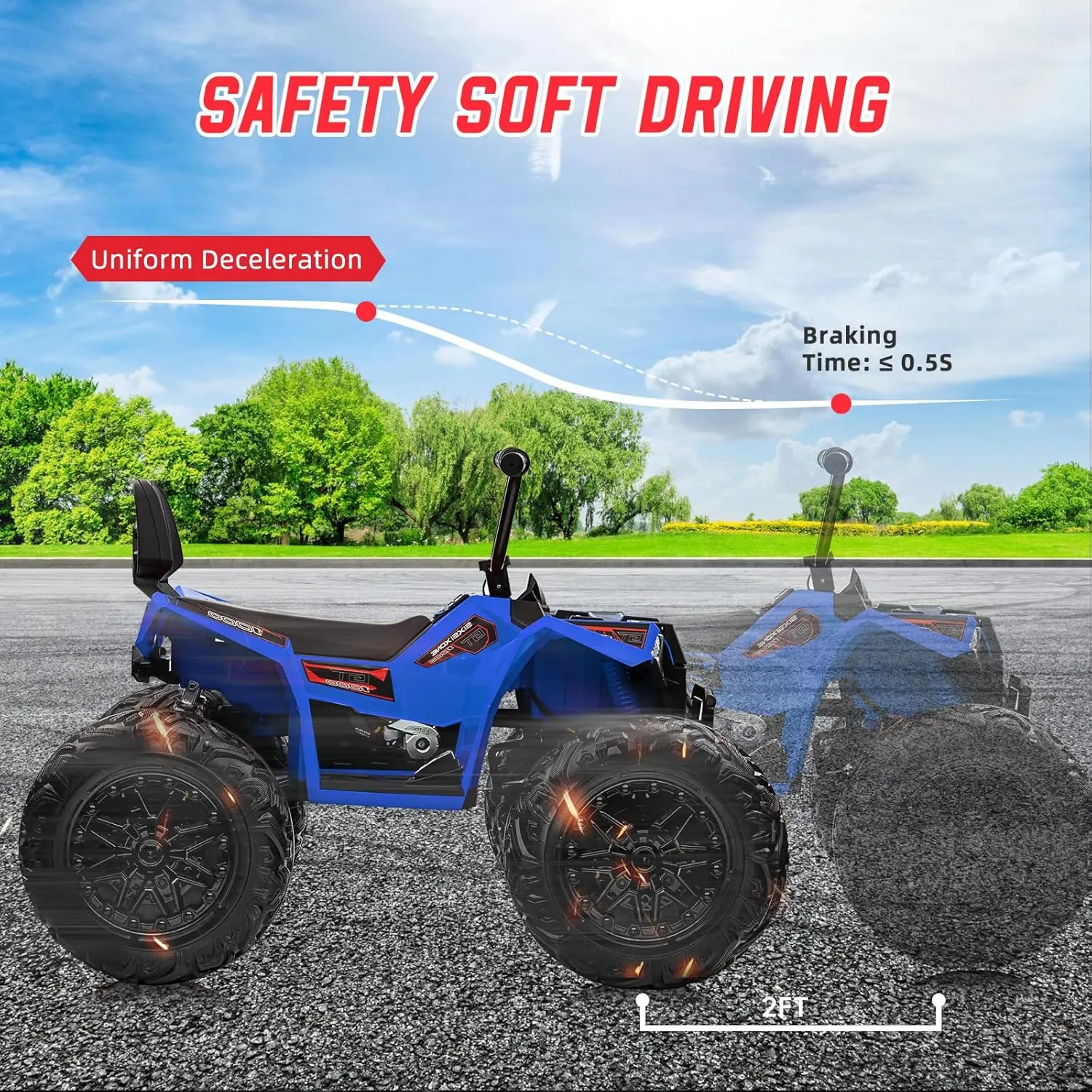 Two Seater 24V Kids ATV, 4x4 Kids Electric 4 Wheeler Quad Ride on Car Toy with 4x200W Motor, 5mph Max Speed, w/LED Lights, EVA Tires, Music, Horn, Battery Powered Electric Vehicle, Blue