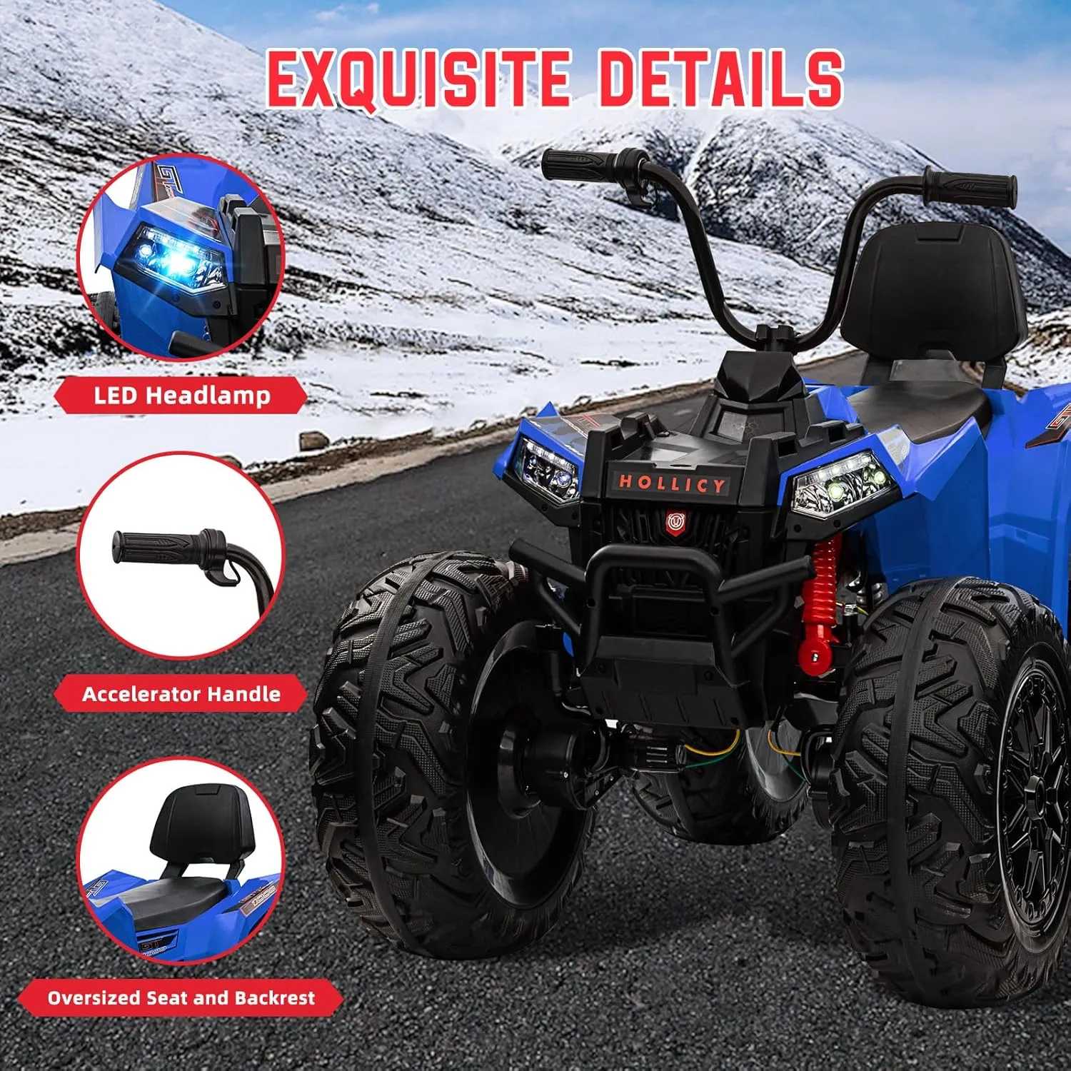 Two Seater 24V Kids ATV, 4x4 Kids Electric 4 Wheeler Quad Ride on Car Toy with 4x200W Motor, 5mph Max Speed, w/LED Lights, EVA Tires, Music, Horn, Battery Powered Electric Vehicle, Blue