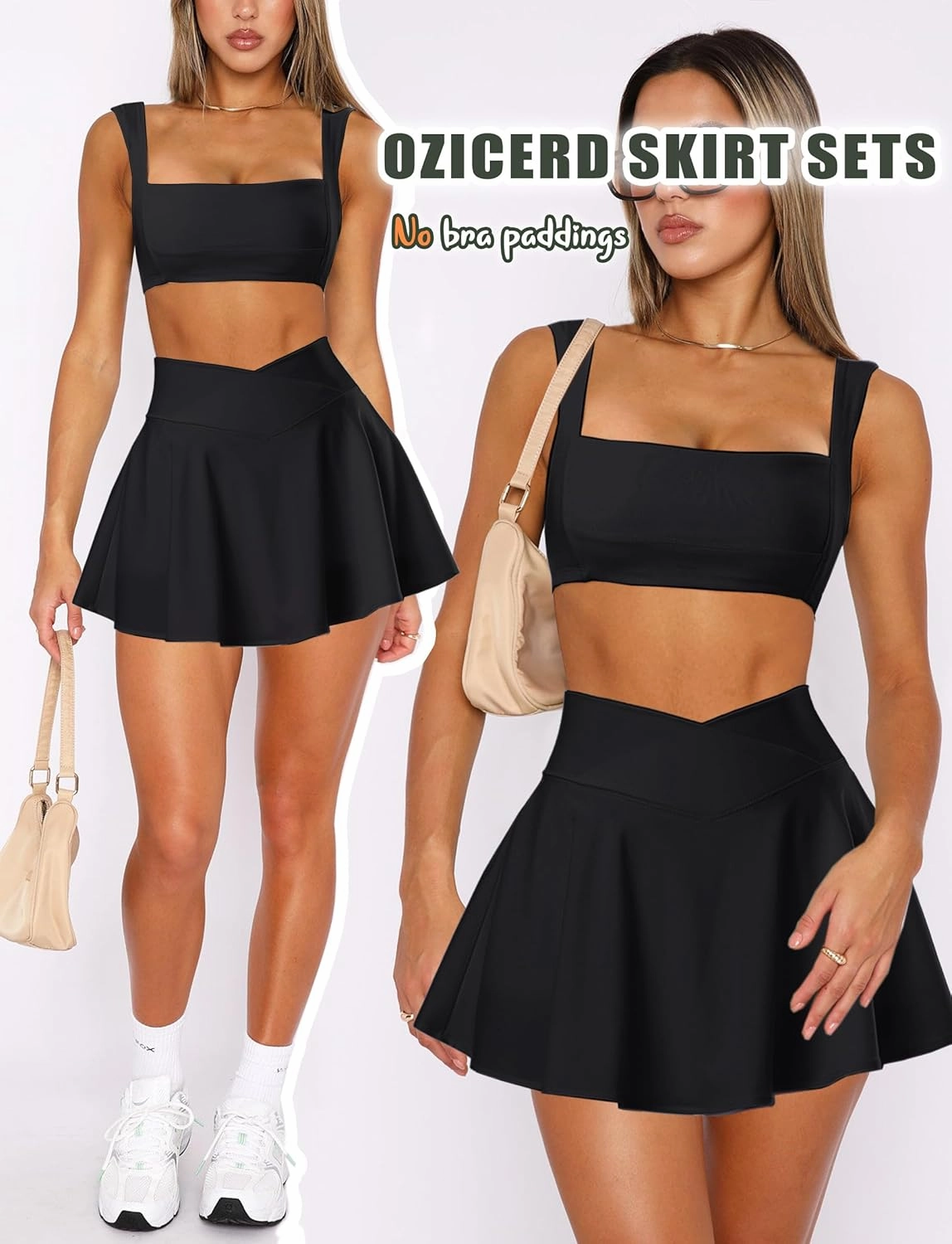 Two Piece Tennis Skirt Sets for Women 2 Piece Mini Skirt Set Going Out Golf Skort Athletic Skirt Pickleball Outfit