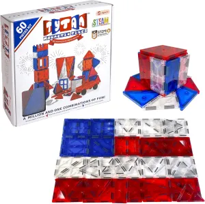 Tytan TILES 4th of July 60-Piece Magnetic Tiles Building Set, Ergonomic Design, Kids’ STEM Toy, Architectural Building, Creative Play, Pattern Recognition, America USA Themed, Ages 3 and Up