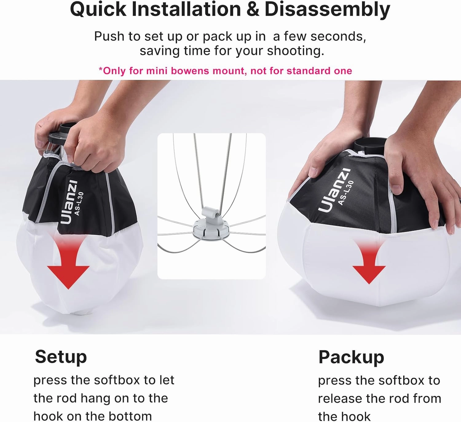 ULANZI Mini Lantern Softbox Soft Light Modifier, 11.8 inch, Quick-Setup, Quick-Folding, White, Plastic, Softbox, Bowens Mount, Includes Carrying Case