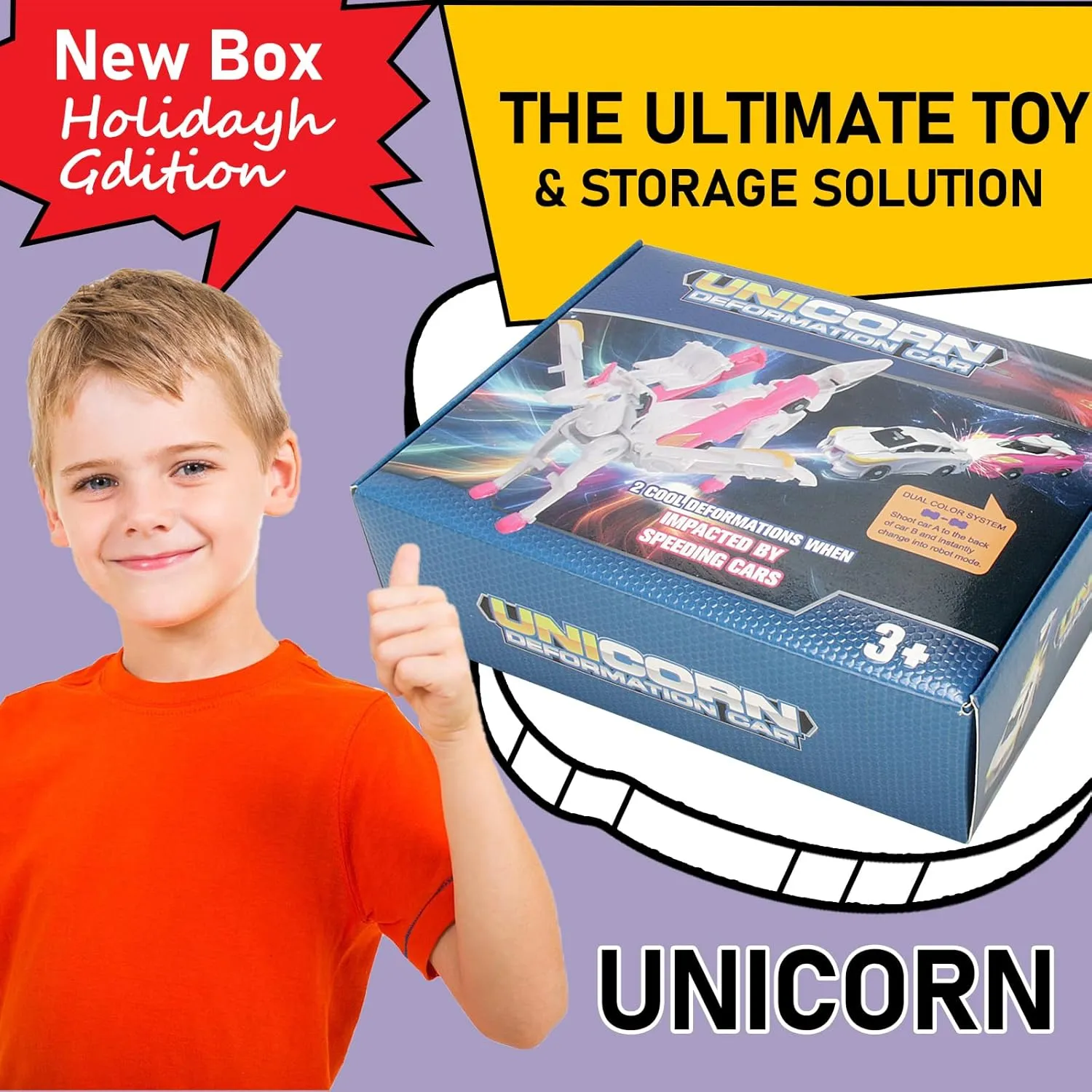 Ultimate Transforming Unicorn Car Toy - Collision to Magical Unicorns!2Pcs Transforming Car-Robot for Kids, Automatic Deformation of Magnetic Connections. (Blue)