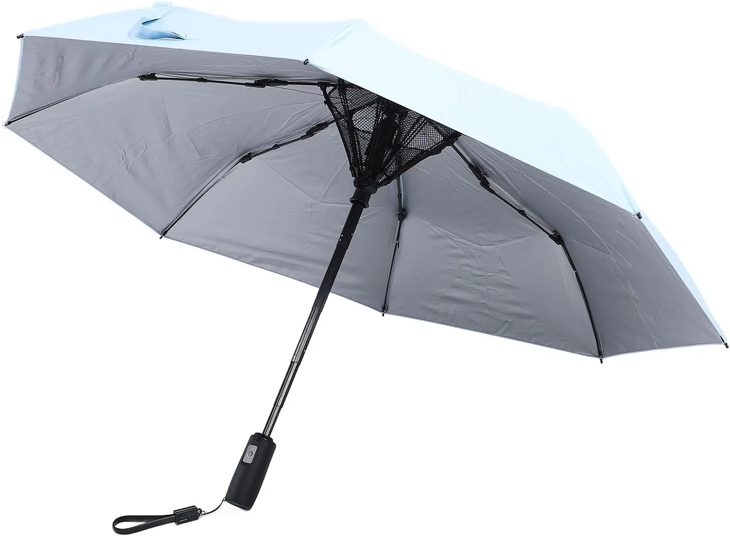 Umbrella With Fan, Sun Umbrella For Chair Small Personal Fan USB Rechargeable Sun Cooling Umbrella With Built In Fan UPF 50 Rain Umbrella Folding Compact Umbrella For Hot Day