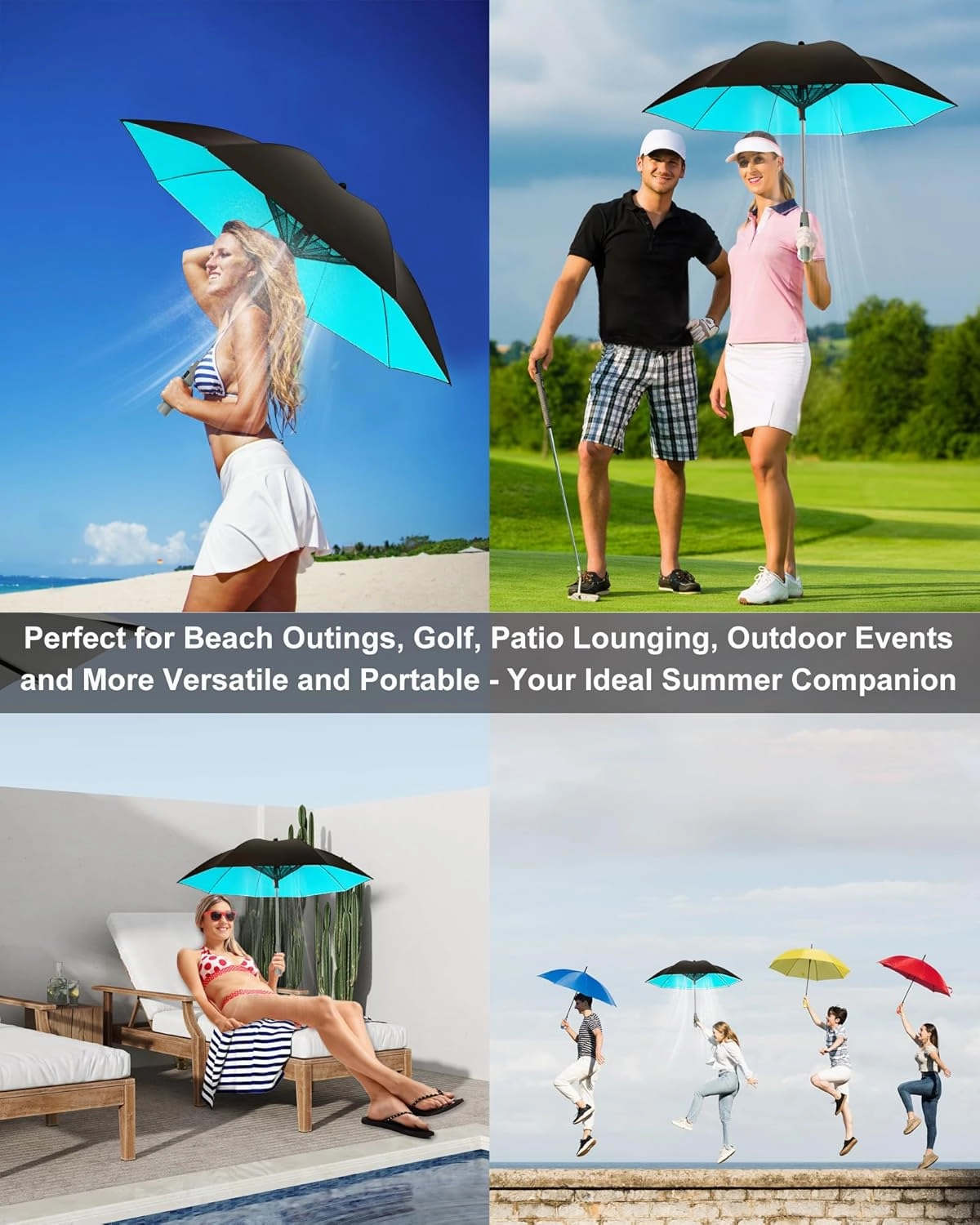 Umbrella with Fan and Mist Spray - 3 in 1 UV Blocking with Fan and Mister, Includes Water Bottle, USB Rechargeable Cooling Sun Umbrella for Heat Protection, Beach, Golf, Patio