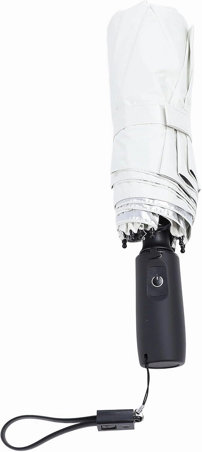 Umbrella With Fan, UPF 50 Rain Umbrella USB Rechargeable Sun Cooling Umbrella With Built In Fan Small Personal Fan Sun Umbrella For Chair Folding Compact Umbrella For Hot Day