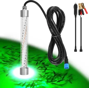 Underwater Fishing Light 100W 10000lm Fish Attracting Light for Boat Docks Kayaks at Night, Submersible Green Light for Crappie Snook Squid Bait Catfish (16.4ft Cord)