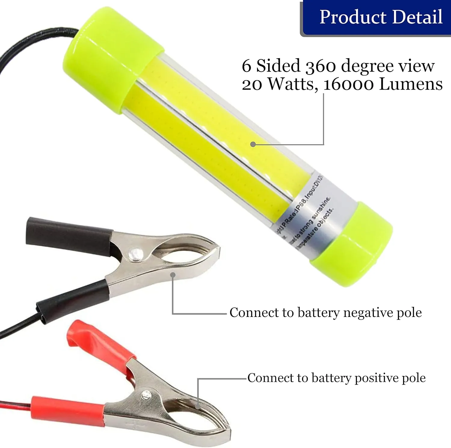 Underwater Fishing Light Super Bright 16000 Lumens 20W 12V LED Submersible Fish Bait Finder Deep Drop Night Fishing Light for Shrimp, Prawns, Squid and Fish