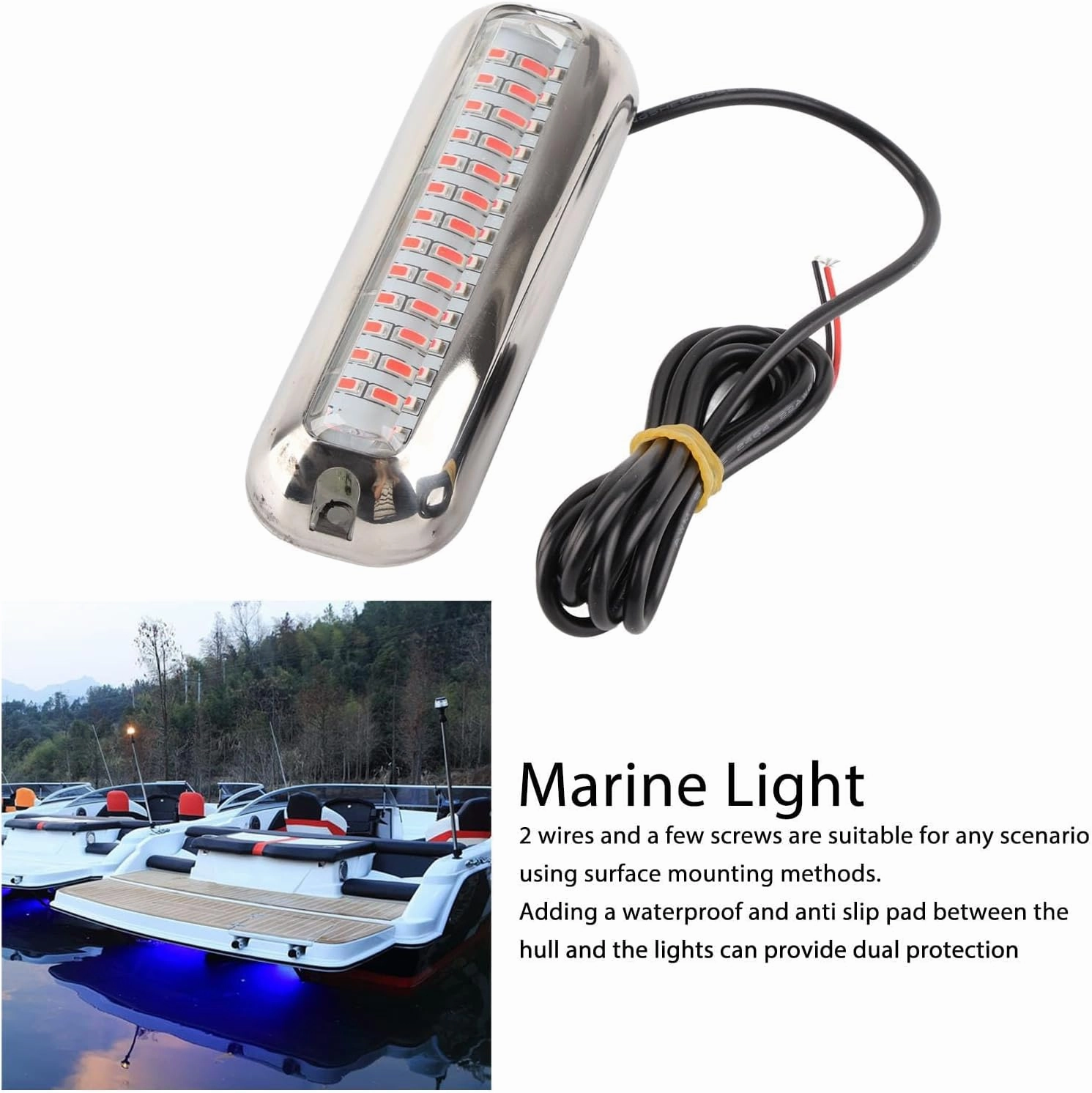 Underwater Boat Lights IP68 Waterproof 42 LED Marine Light Lamp DC10-30V Wide Angle Highlight for Yacht