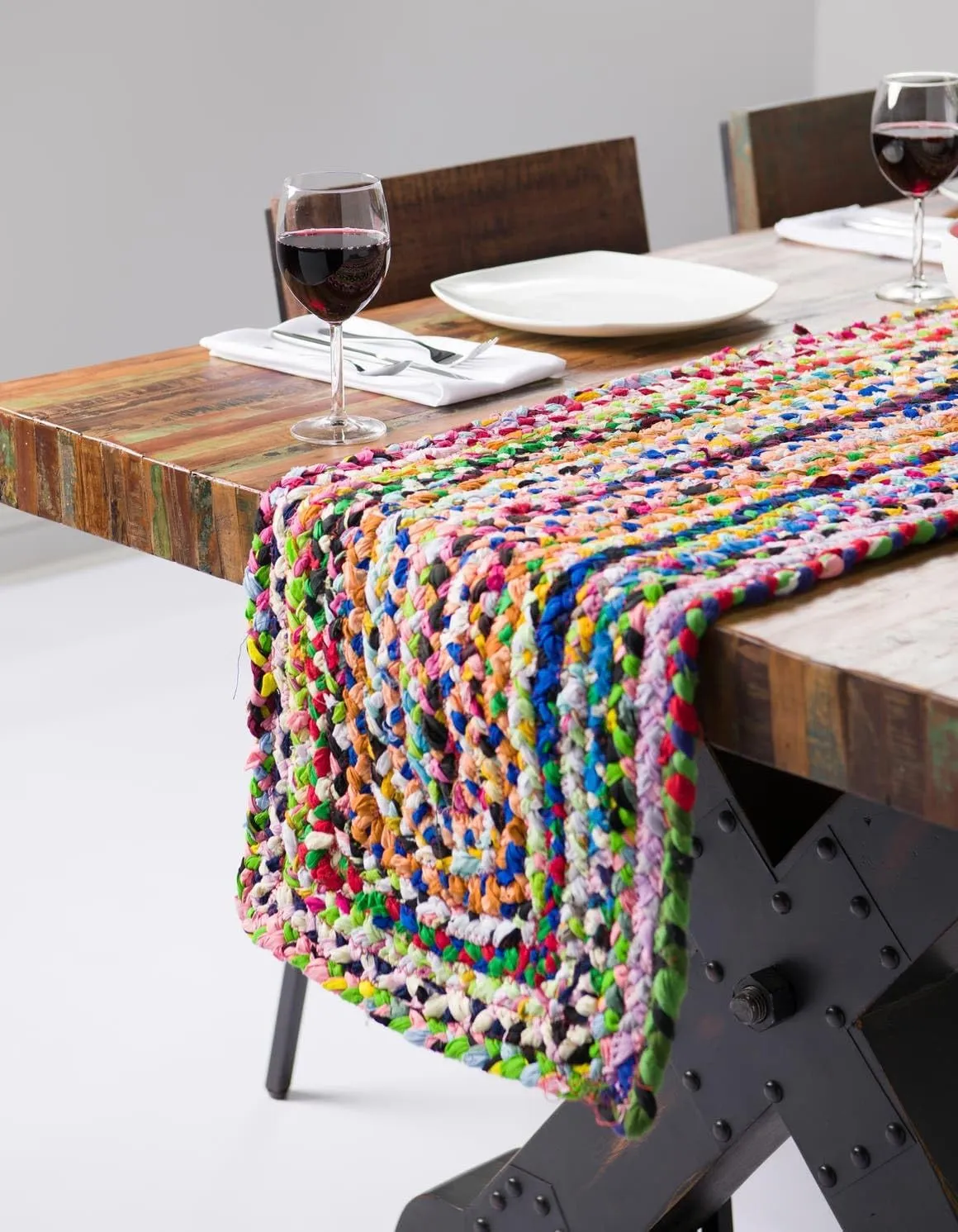 Unique Loom Braided Chindi Collection Area Rug - Layer (1' 2" x 6' 1" Table Runner, Multi/ Blue)