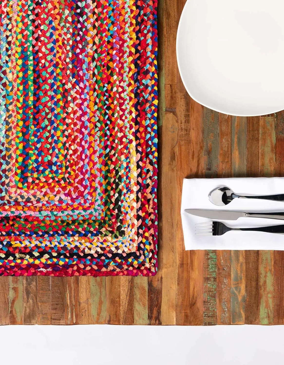 Unique Loom Braided Chindi Collection Area Rug - Layer (1' 2" x 6' 1" Table Runner, Multi/ Blue)