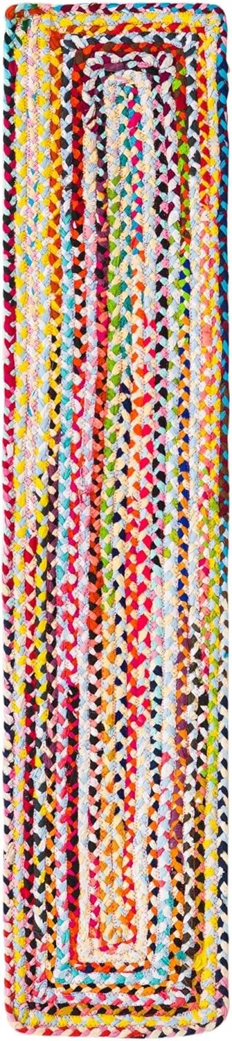 Unique Loom Braided Chindi Collection Area Rug - Layer (1' 2" x 6' 1" Table Runner, Multi/ Blue)