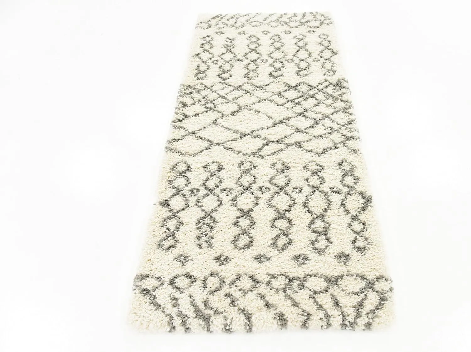 Unique Loom Rabat Shag Collection Area Rug - Geometric (2' 7" x 6' 1" Runner, Pure Ivory/ Gray)