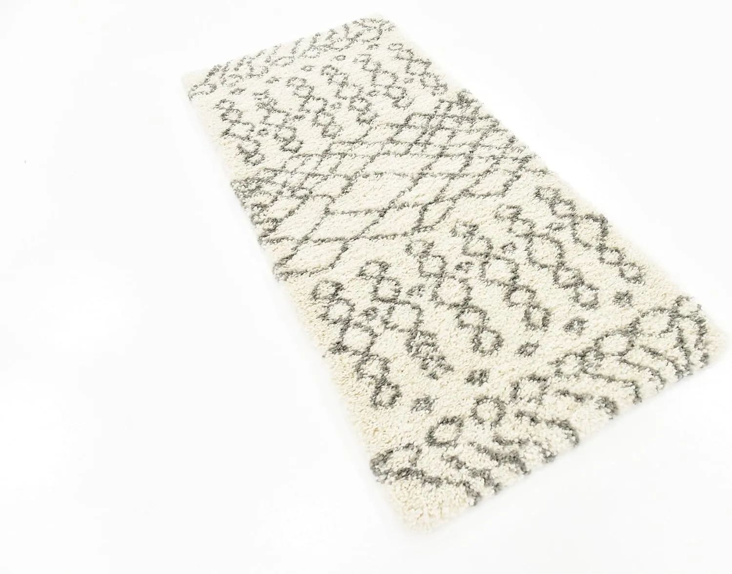 Unique Loom Rabat Shag Collection Area Rug - Geometric (2' 7" x 6' 1" Runner, Pure Ivory/ Gray)