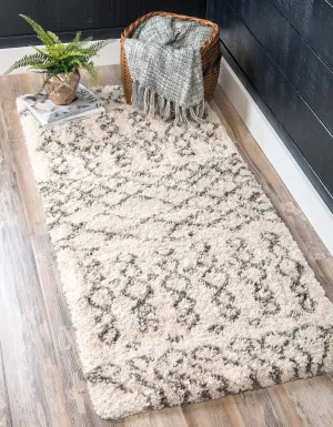 Unique Loom Rabat Shag Collection Area Rug - Geometric (2' 7" x 6' 1" Runner, Pure Ivory/ Gray)