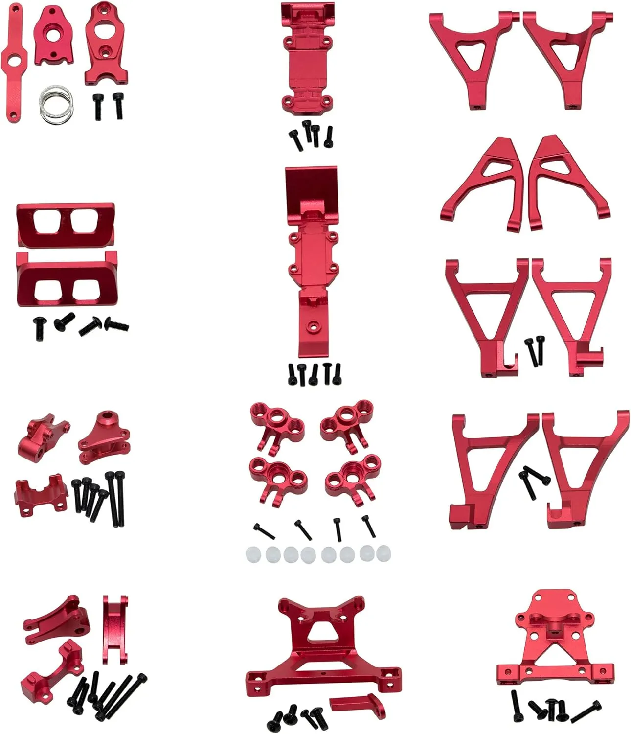Upgrade Compatible with Traxxas 1/16 E-REVO Mini Slash Rc Car Body Post Mount & Skid Plate & Axle Carriers Knuckle Arm & Suspension Rocker Arms & Steering Full Set Aluminum Alloy Parts(Red)