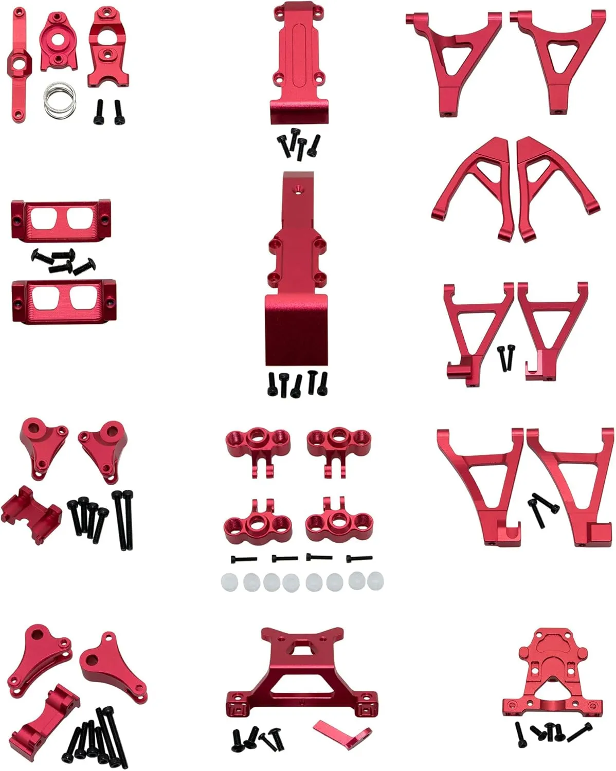 Upgrade Compatible with Traxxas 1/16 E-REVO Mini Slash Rc Car Body Post Mount & Skid Plate & Axle Carriers Knuckle Arm & Suspension Rocker Arms & Steering Full Set Aluminum Alloy Parts(Red)