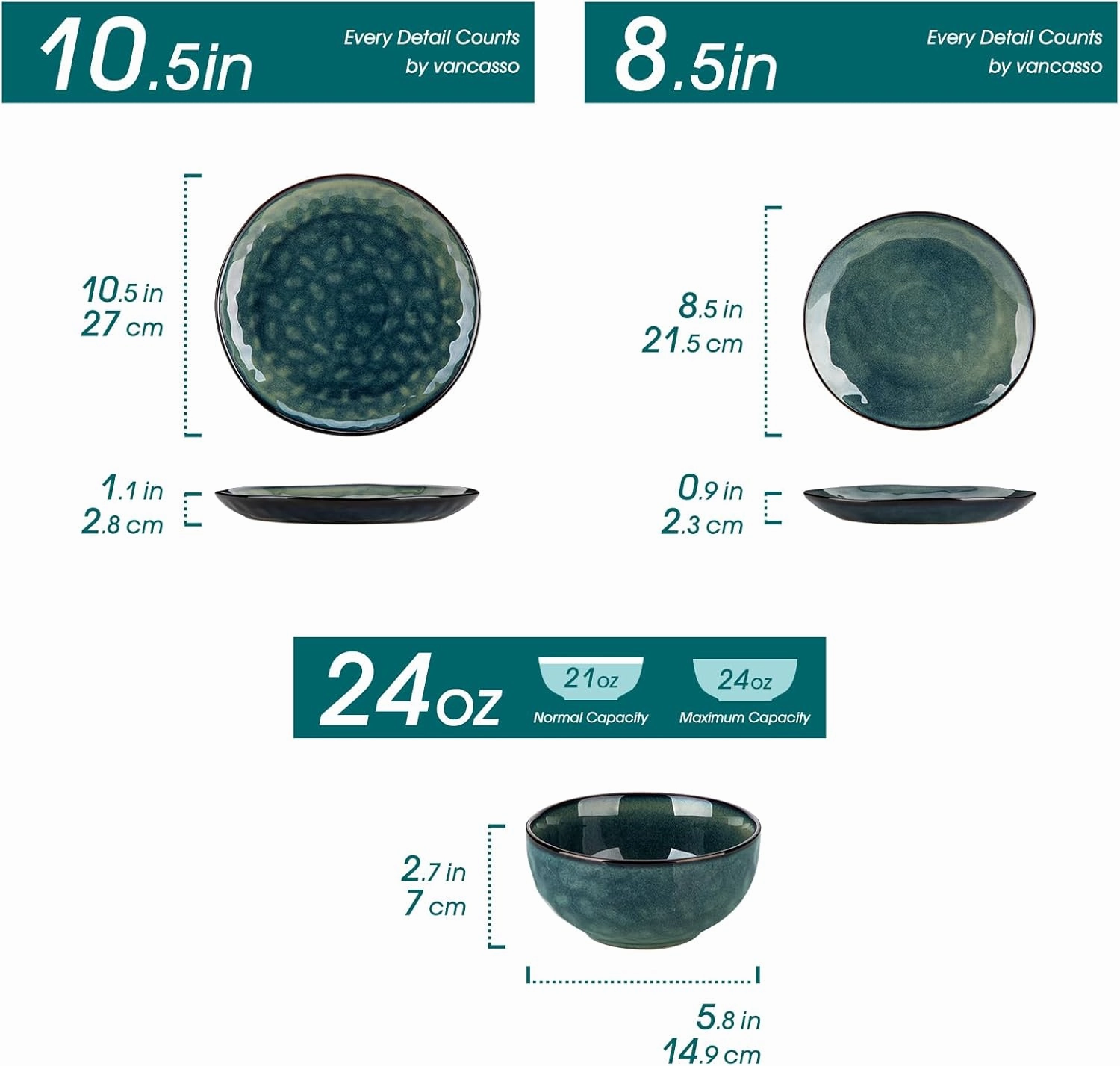vancasso Starry 12-Pieces Dinnerware Set for 4, Stoneware Plates and Bowls Set Tableware, Dishwasher and Microwave Safe, Green