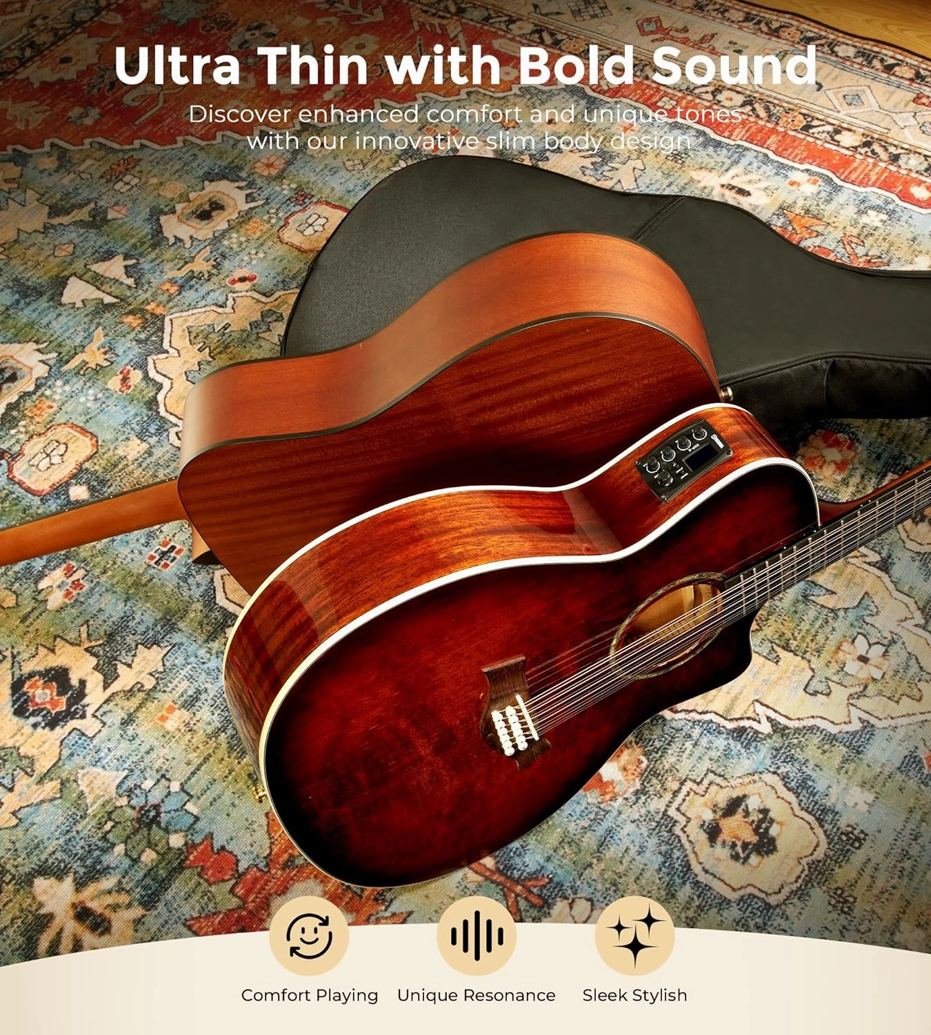 Vangoa 12 String Guitar Solid Wood, Twelve String Acoustic Electric Guitar Kit with Premium Spruce Top, Mahogany Body, Upgraded EQ, Bone Nut, Saddle, Classical Brown