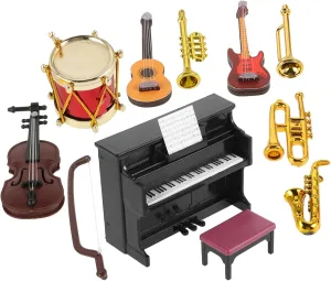 VANZACK 2 Sets Dollhouse Accessories Vintage Design Mini Music Instruments Wear Resistant Plastic Mini Toys