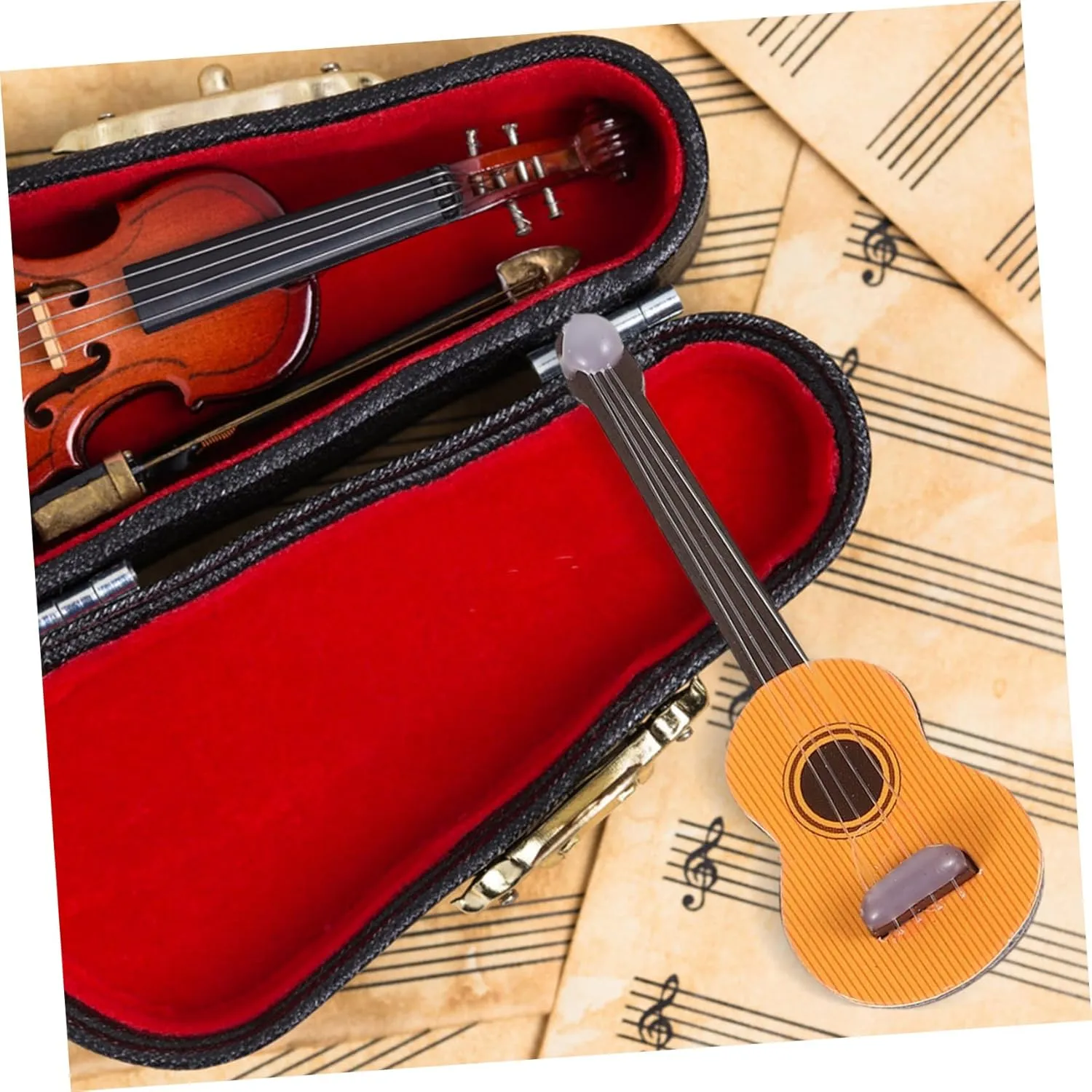 VANZACK 2 Sets Dollhouse Accessories Vintage Design Mini Music Instruments Wear Resistant Plastic Mini Toys