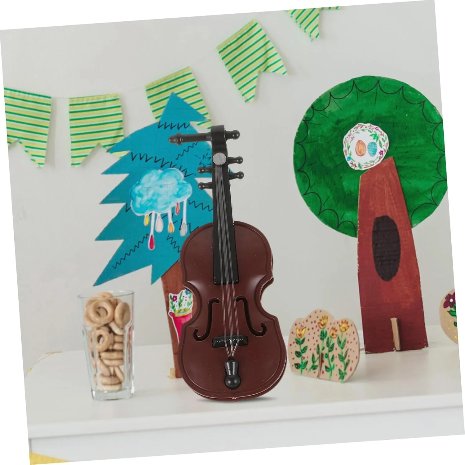 VANZACK 2 Sets Dollhouse Accessories Vintage Design Mini Music Instruments Wear Resistant Plastic Mini Toys