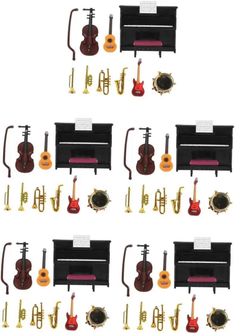 VANZACK 2 Sets Dollhouse Accessories Vintage Design Mini Music Instruments Wear Resistant Plastic Mini Toys