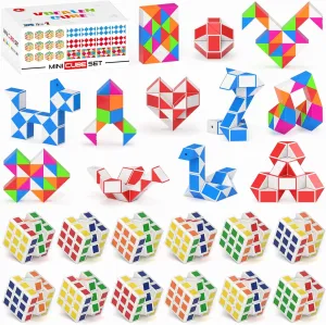 Vdealen 24 Pack Mini Cube&Fidget Snake Cube Puzzle Party Favors for Kids, School Rewards&Classroom Prize for Students, Goodie Bag Stocking Stuffers, Gift for Birthday Valentine Easter Christmas