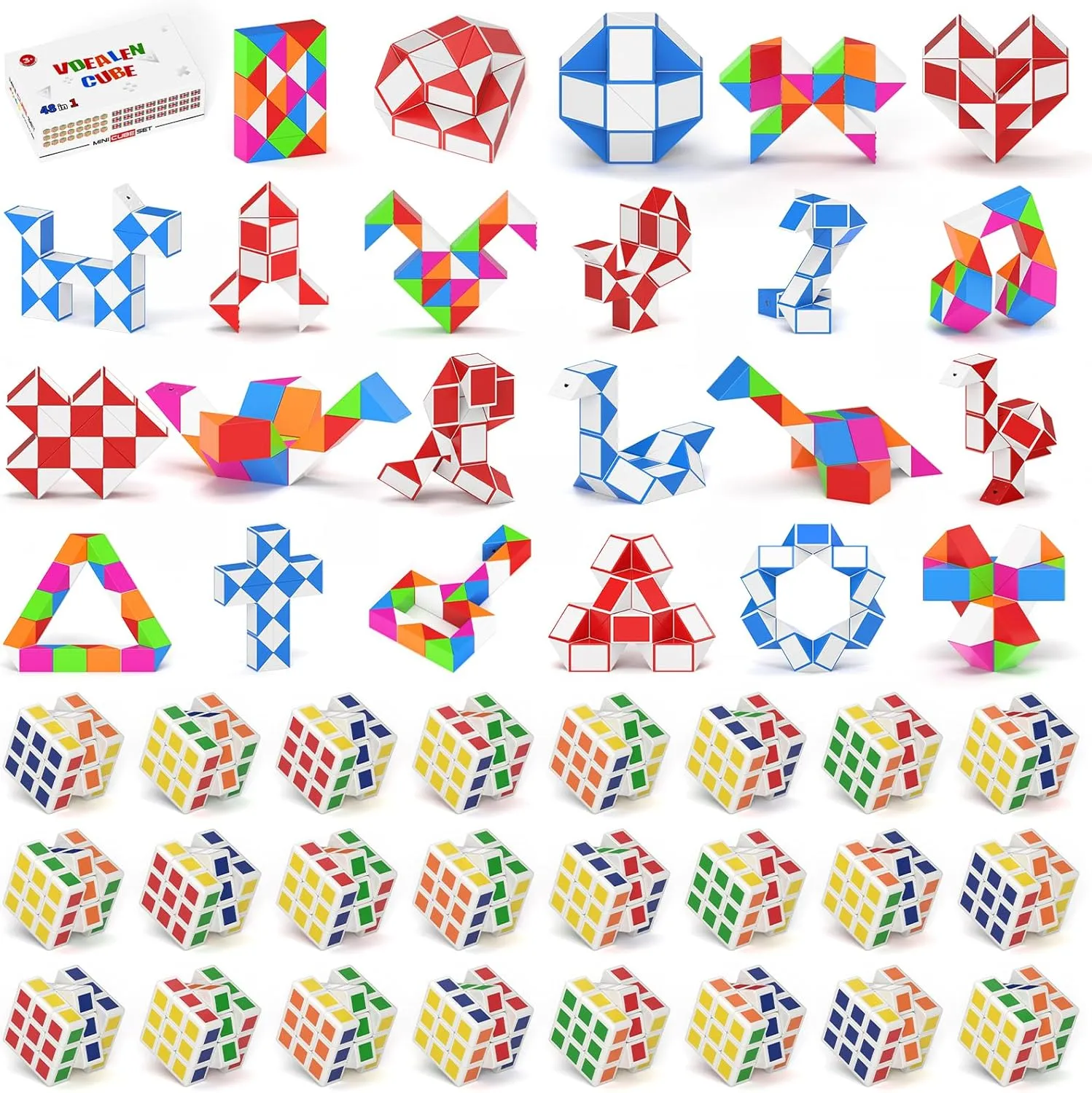 Vdealen 24 Pack Mini Cube&Fidget Snake Cube Puzzle Party Favors for Kids, School Rewards&Classroom Prize for Students, Goodie Bag Stocking Stuffers, Gift for Birthday Valentine Easter Christmas