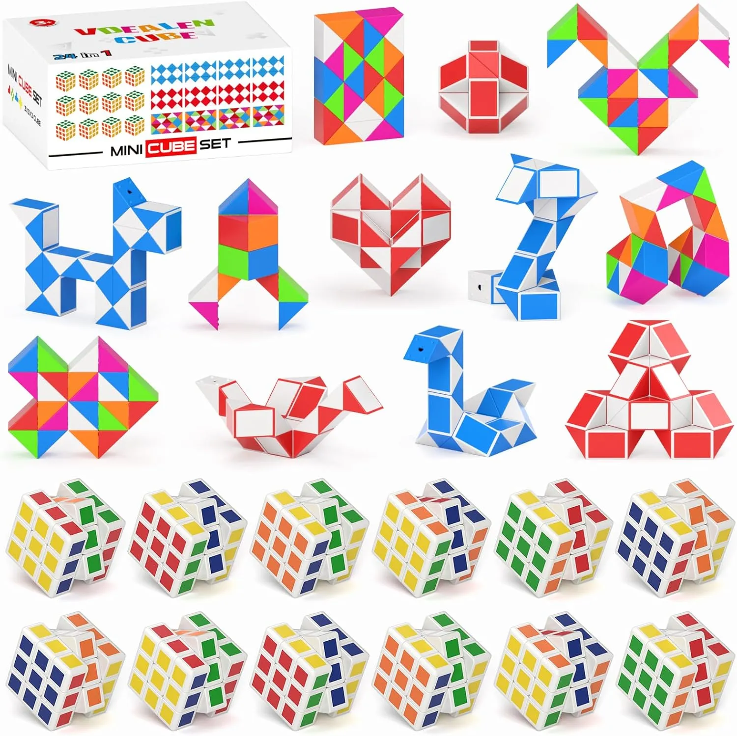 Vdealen 24 Pack Mini Cube&Fidget Snake Cube Puzzle Party Favors for Kids, School Rewards&Classroom Prize for Students, Goodie Bag Stocking Stuffers, Gift for Birthday Valentine Easter Christmas