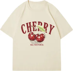 Verdusa Women's Fruit Letter Print Oversized T Shirt Retro Vintage Round Neck Drop Shoulder Tee Tops