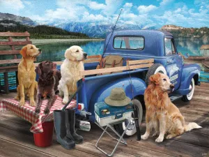 Vermont Christmas Company Dogs Gone Fishing Jigsaw Puzzle - 550 Piece Dog Puzzle for Adults & Families - Cute Puzzles of Dogs with Durable, Fully Interlocking & Randomly Shaped Pieces (24" x 18")