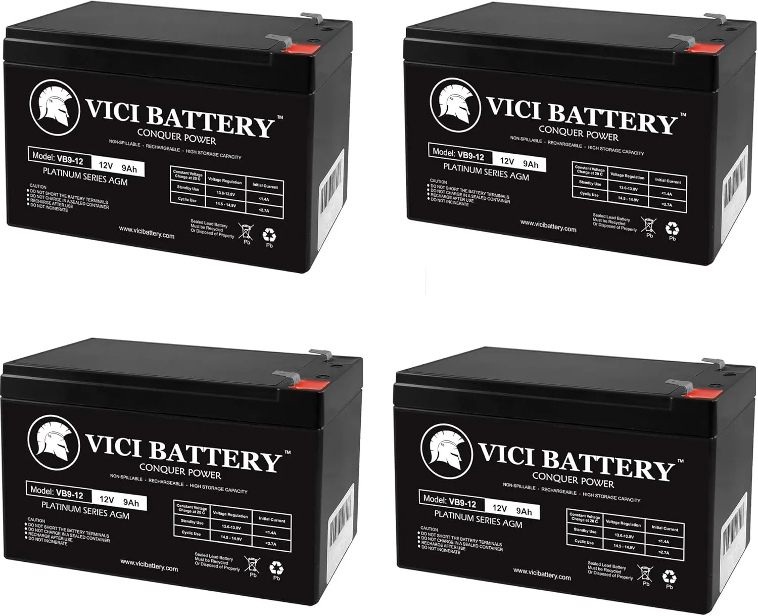 VICI Battery 12V 9Ah SLA Replacement Linear OSCO BGUS Barrier Gate - 4 Pack Brand Product