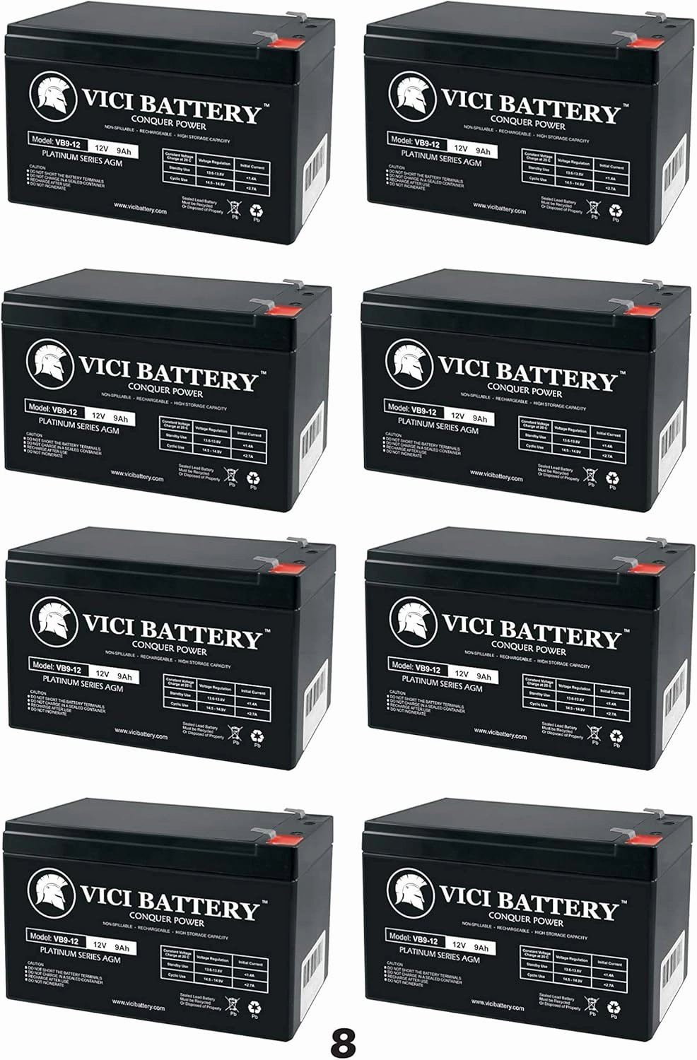 VICI Battery 12V 9Ah SLA Battery for FoxPro 12v External Power Kit - 8 Pack Brand Product