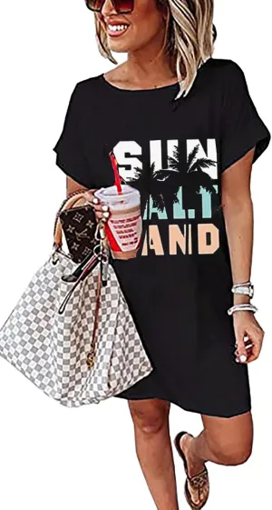 Vintage Rock Country Music Dress for Women Rock Concert Band Graphic Tshirt Casual Letter Print Short Dress