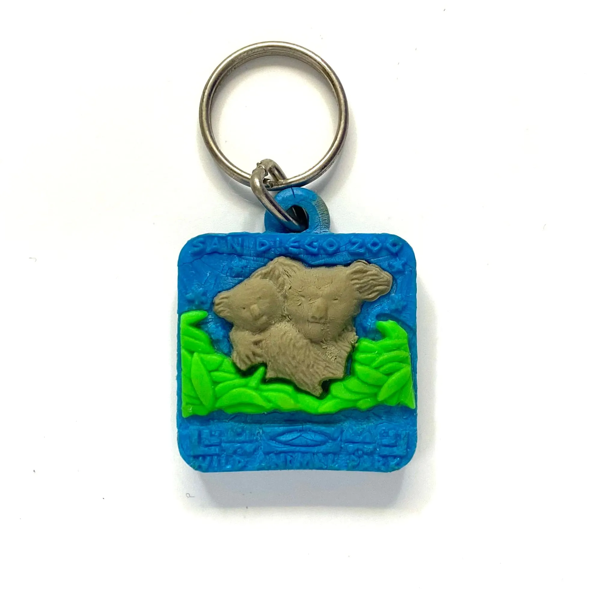 Vintage San Diego, California Zoo Wild Animal Park Australian Koalas Souvenir Keychain Key Ring Rubber Square Blue/Green