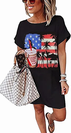 Vintage Rock Country Music Dress for Women Rock Concert Band Graphic Tshirt Casual Letter Print Short Dress
