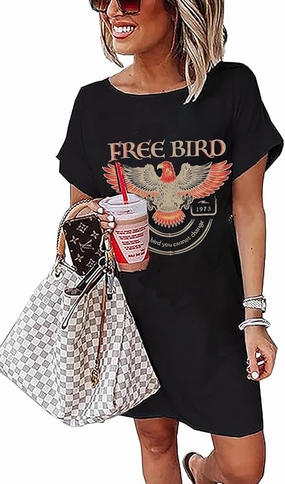 Vintage Rock Country Music Dress for Women Rock Concert Band Graphic Tshirt Casual Letter Print Short Dress