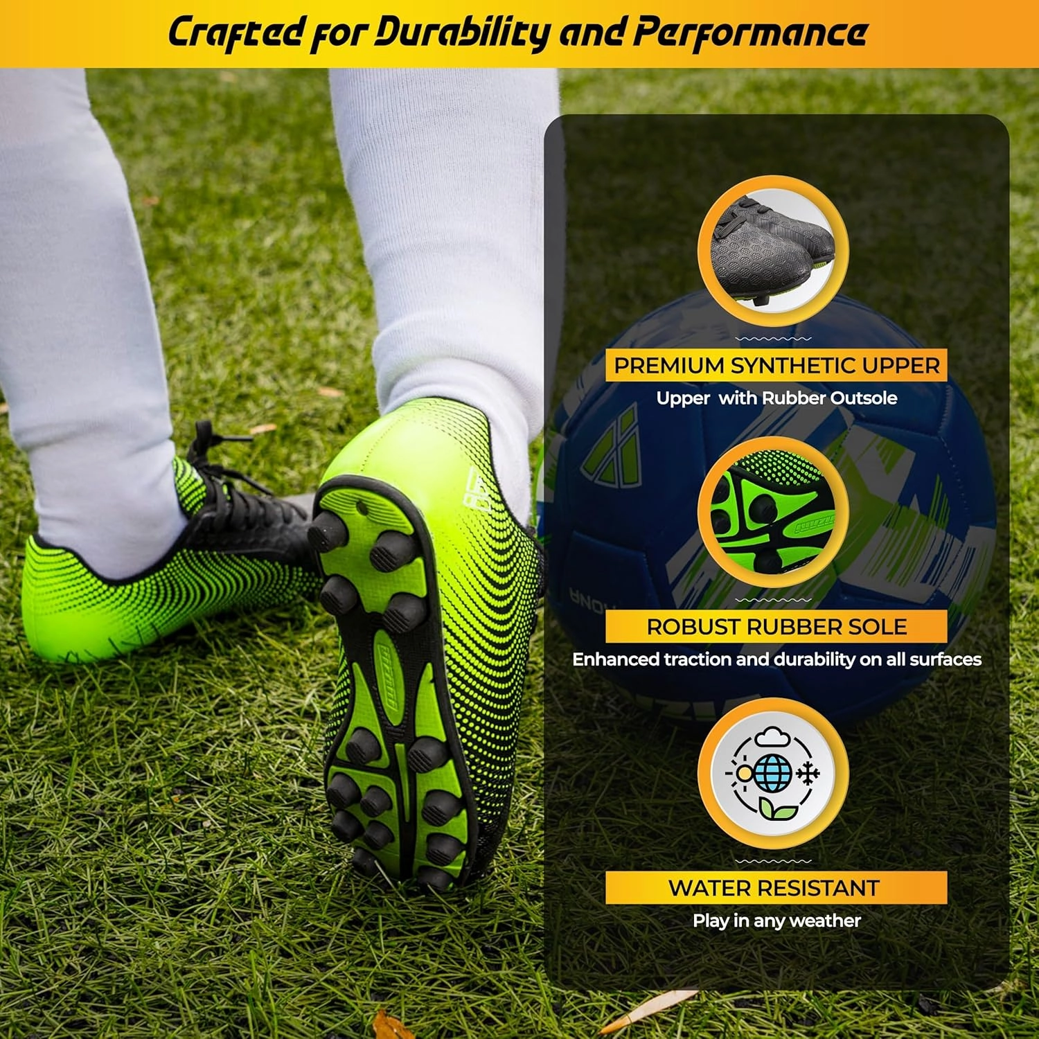 Vizari Stealth Firm Ground Soccer Cleats - Lightweight, Durable & Comfortable Youth Soccer Cleats with Excellent Traction - Boys Soccer Shoes with Padded Heel & Anti-Stretch Lining