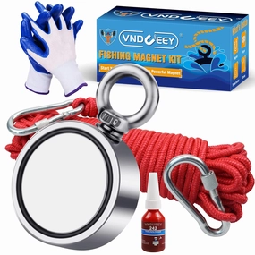 VNDUEEY Strong Magnet Fishing Kit, 1000LBS(453KG) Pulling Force Double-Sided Fishing Magnets Neodymium Magnetic Fishing Kit with 20m (65 Foot) Durable Rope and Protective Gloves